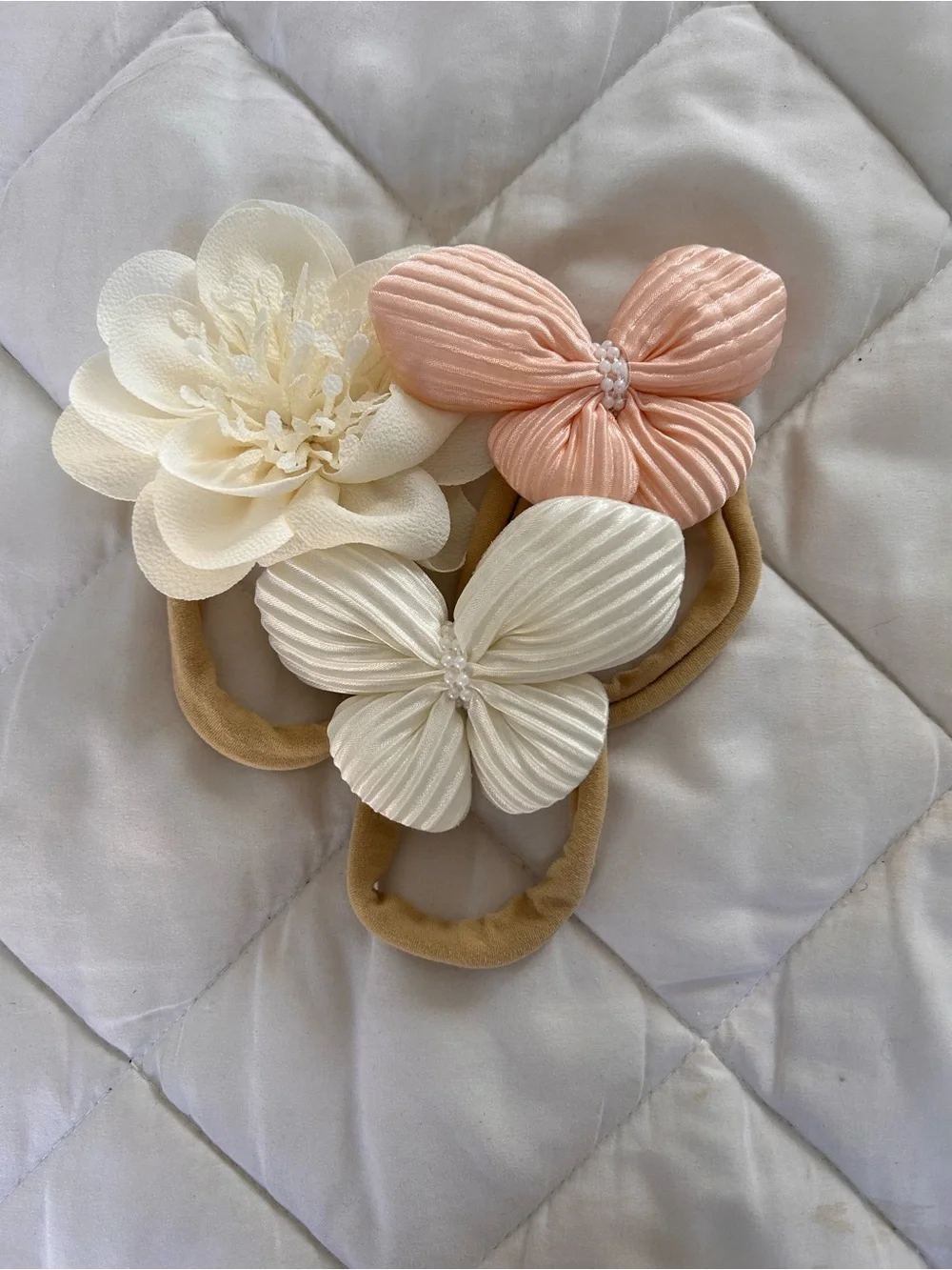 Floral Butterfly Elastic Hair Ties - Cream & Light Pink